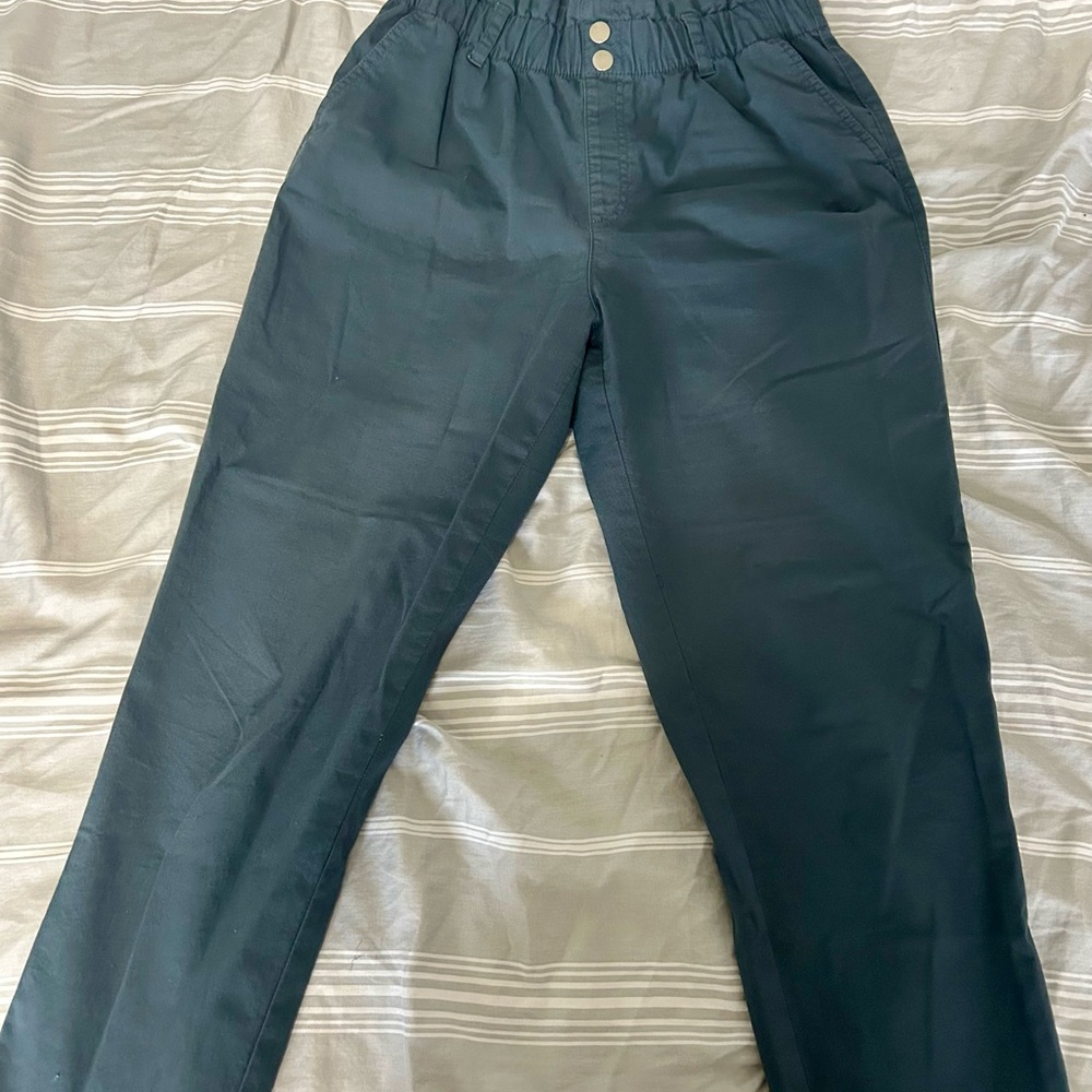 LOFT Blue Straight Leg Pants Relaxed Fit Elastic Waistband